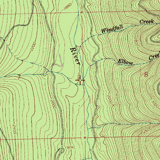 Topographic Map of Elbow Creek, WA