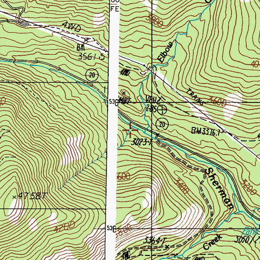 Topographic Map of Elbow Creek, WA