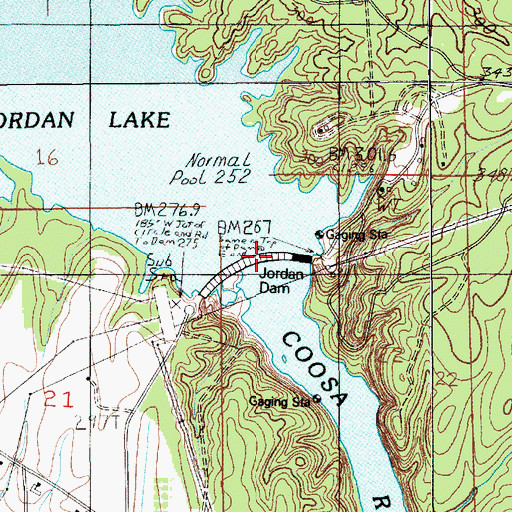 Topographic Map of Jordan Dam, AL