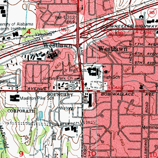Topographic Map of Jordan Park Church of Christ, AL
