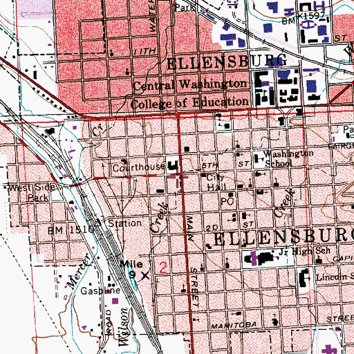 Topographic Map of Ellensburg, WA