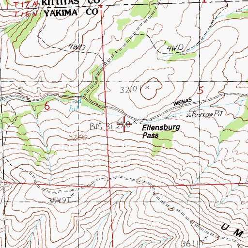 Topographic Map of Ellensburg Pass, WA