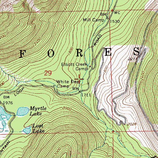 Topographic Map of Elliott Creek, WA
