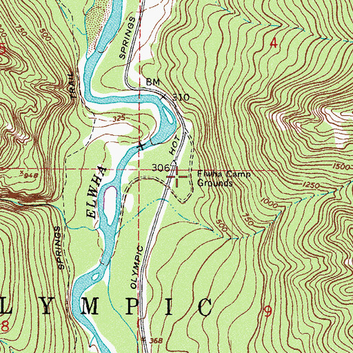 Topographic Map of Elwha Camp Grounds, WA