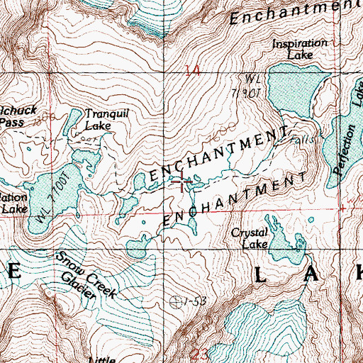 Topographic Map of Enchantment Lakes, WA