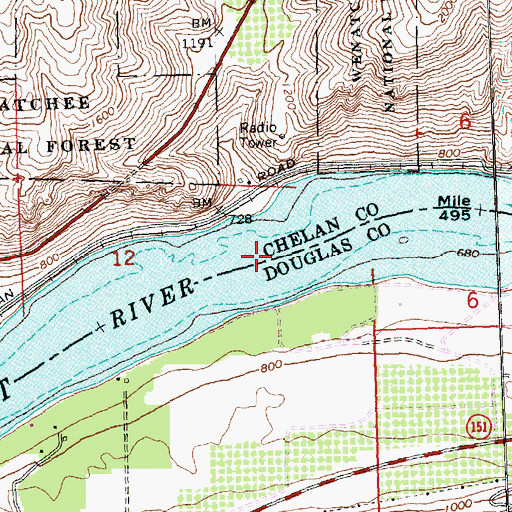 Topographic Map of Lake Entiat, WA
