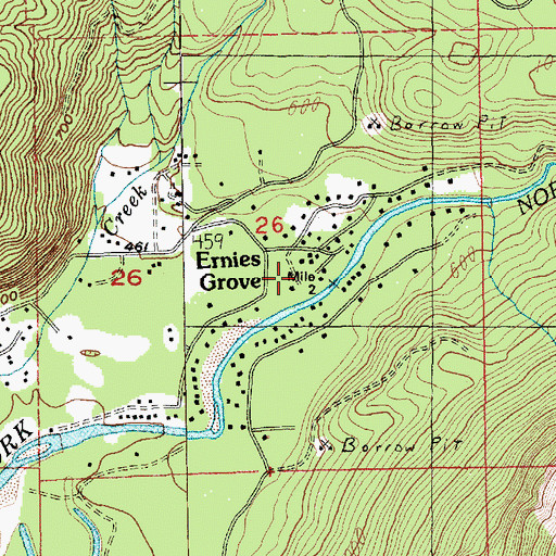 Topographic Map of Ernies Grove, WA