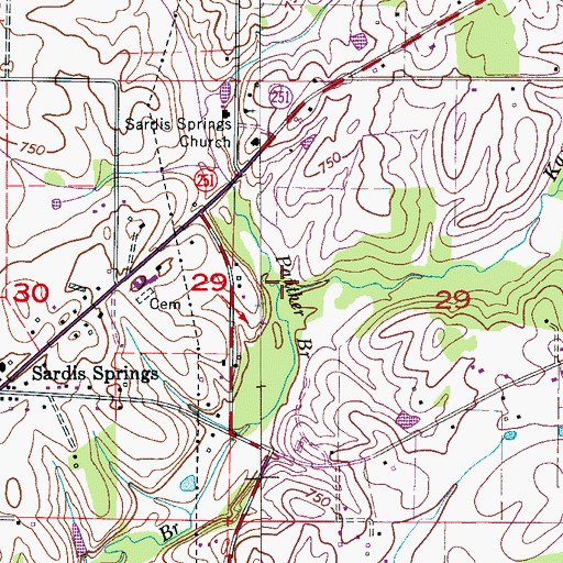 Topographic Map of Kaufman Branch, AL