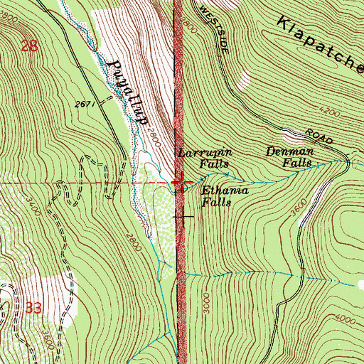 Topographic Map of Ethania Falls, WA