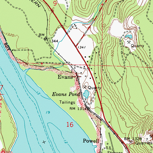 Topographic Map of Evans, WA