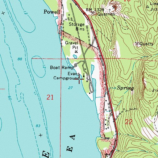 Topographic Map of Evans Campground, WA