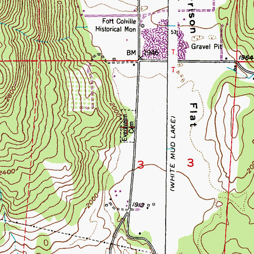 Topographic Map of Evergreen Cemetery, WA