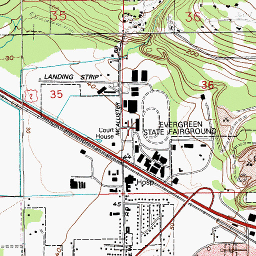 Topographic Map of Evergreen State Fairgrounds, WA