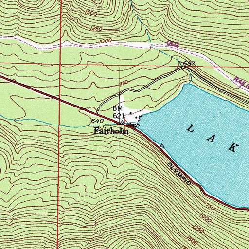 Topographic Map of Fairholme, WA