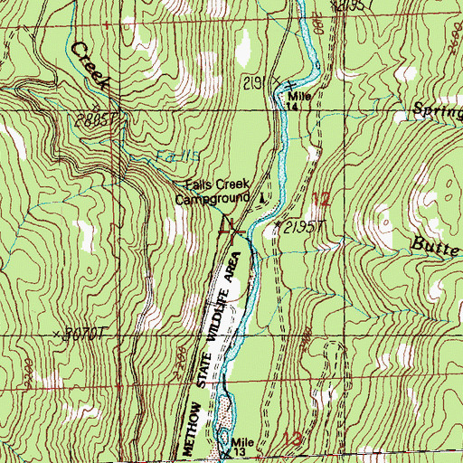 Topographic Map of Falls Creek, WA