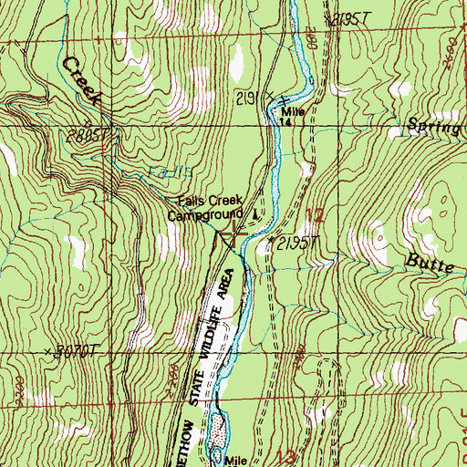 Topographic Map of Falls Creek Campground, WA