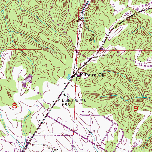 Topographic Map of Kilburn Church of Christ, AL