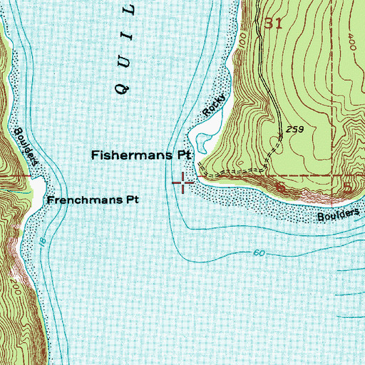 Topographic Map of Fishermans Point, WA