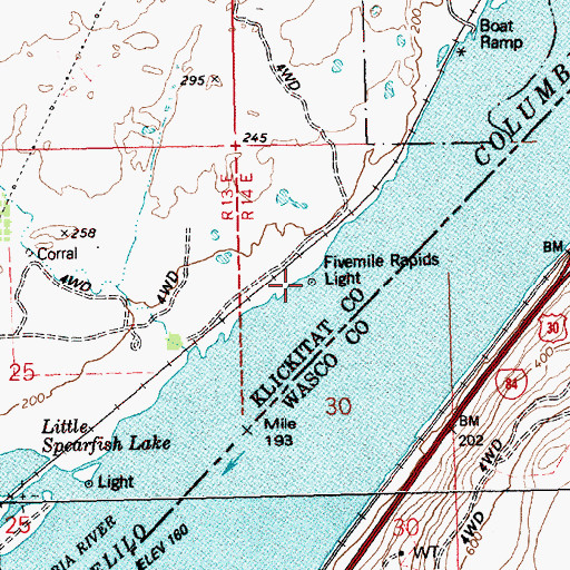 Topographic Map of Fivemile Rapids Light, WA