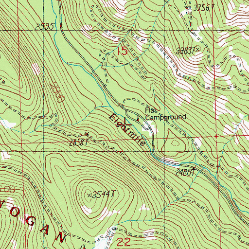Topographic Map of Flat Campground, WA