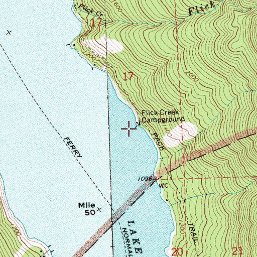 Topographic Map of Flick Creek Campground, WA