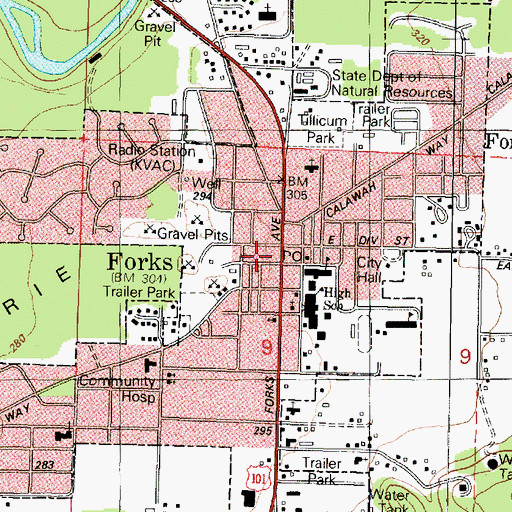Topographic Map of Forks, WA