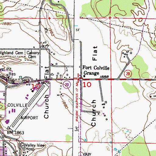 Topographic Map of Fort Colville Grange, WA