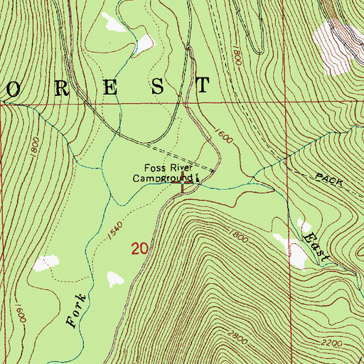 Topographic Map of Foss River Campground, WA