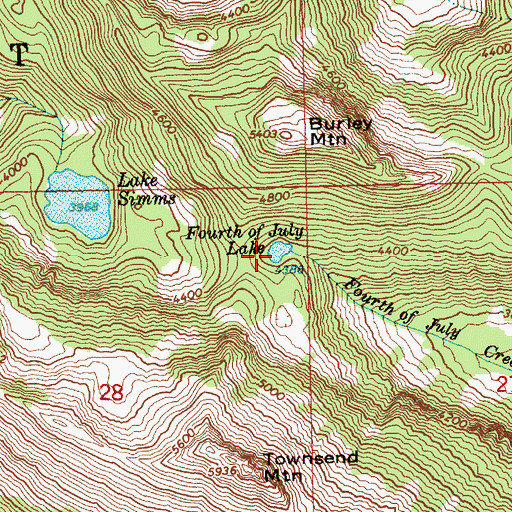 Topographic Map of Fourth of July Lake, WA