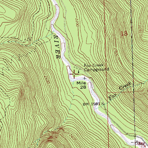Topographic Map of Fox Creek Campground, WA