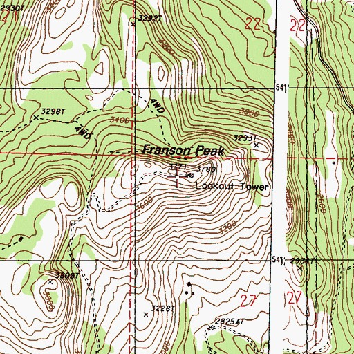 Topographic Map of Franson Peak, WA