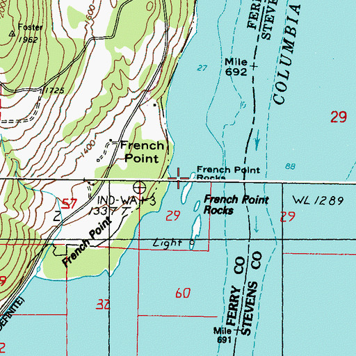 Topographic Map of French Point Rocks, WA