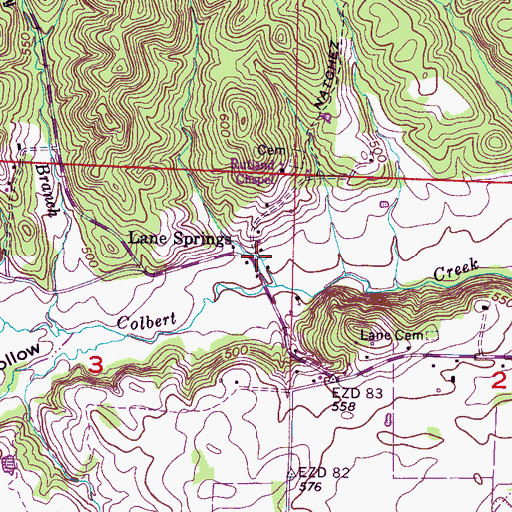 Topographic Map of Lane Springs, AL