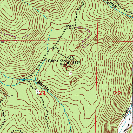 Topographic Map of Galena Knob Mine, WA