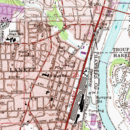 Topographic Map of Lanett, AL
