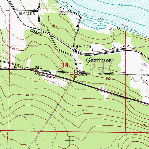 Topographic Map of Gardiner, WA