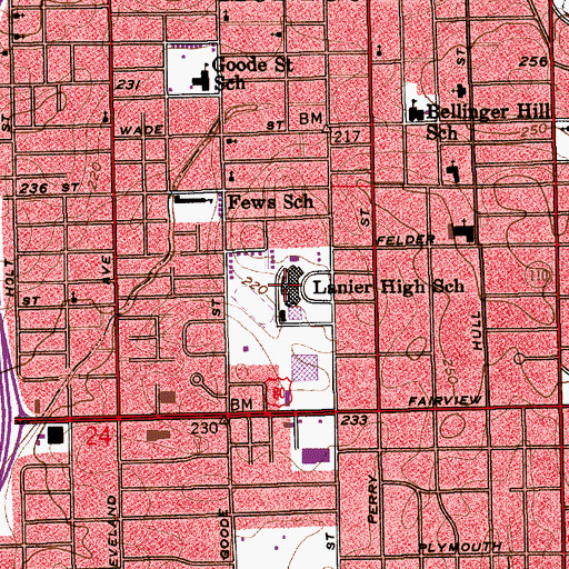 Topographic Map of Lanier High School, AL