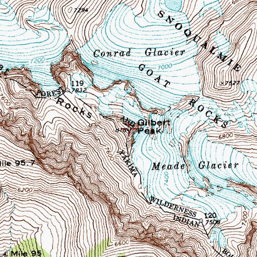 Topographic Map of Gilbert Peak, WA