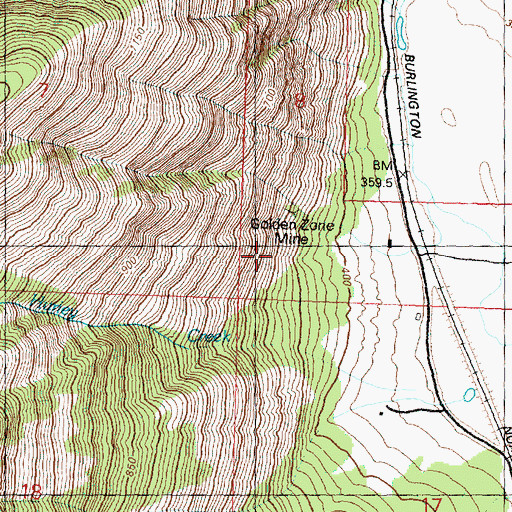 Topographic Map of Golden Zone Mine, WA