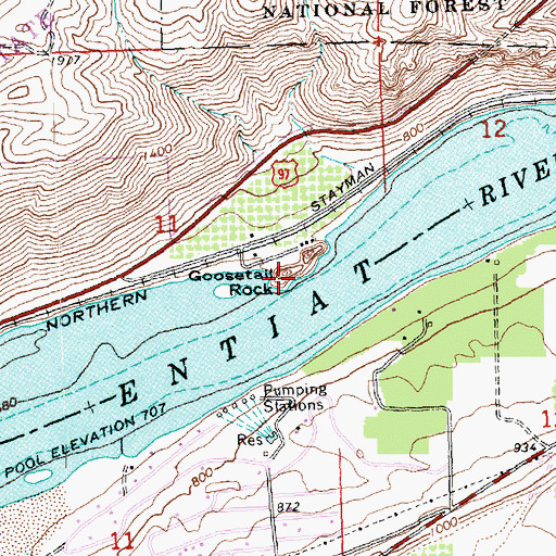 Topographic Map of Goosetail Rock, WA