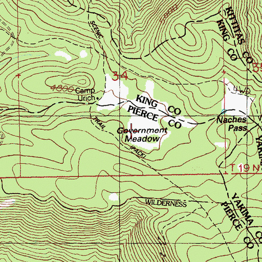Topographic Map of Government Meadow, WA