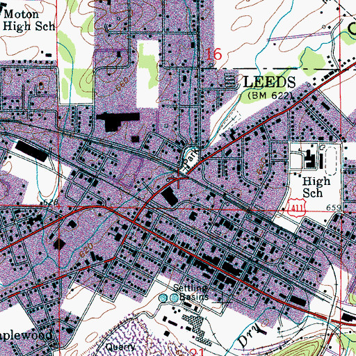 Topographic Map of Leeds, AL