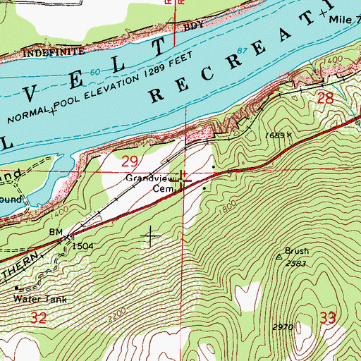 Topographic Map of Grandview Cemetery, WA