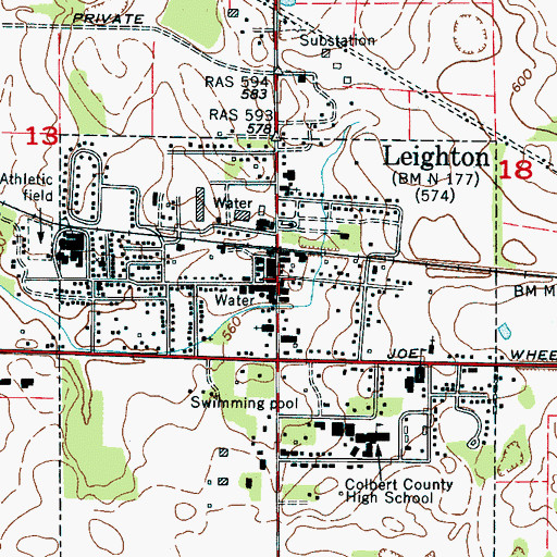 Topographic Map of Leighton, AL