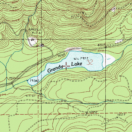 Topographic Map of Grandy Lake, WA