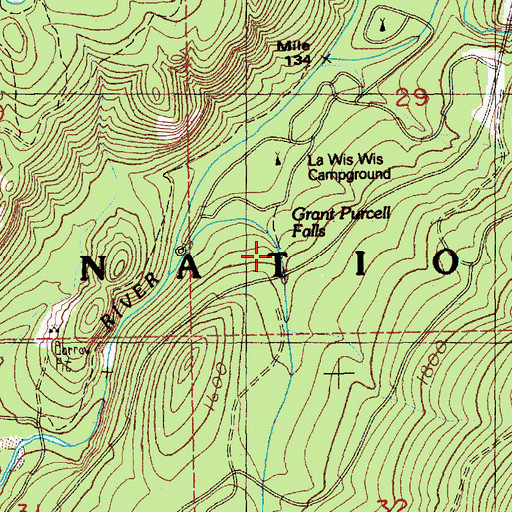 Topographic Map of Grant Purcell Falls, WA