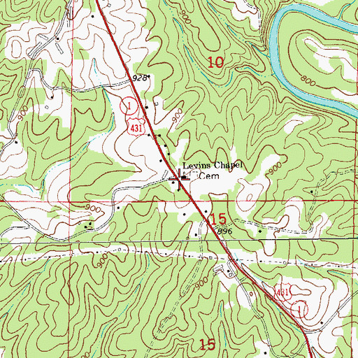 Topographic Map of Levins Chapel, AL