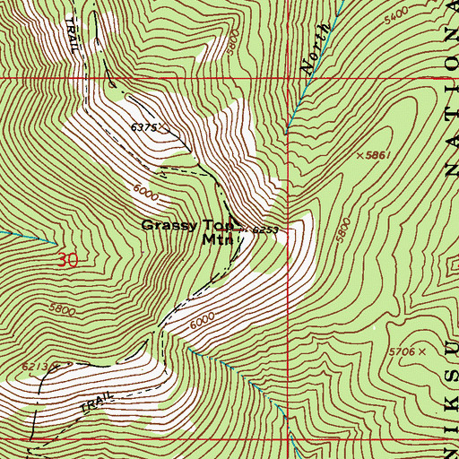 Topographic Map of Grassy Top Mountain, WA