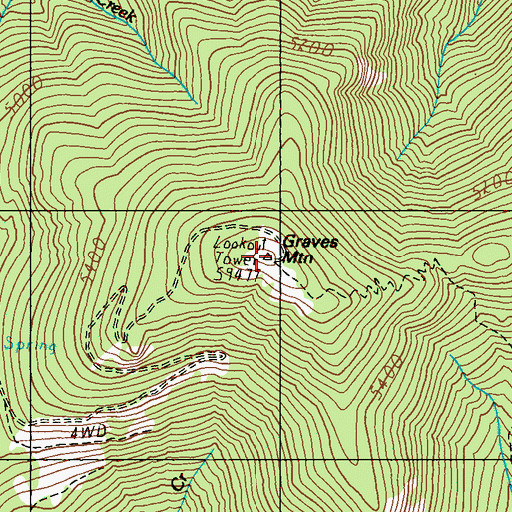 Topographic Map of Graves Mountain, WA