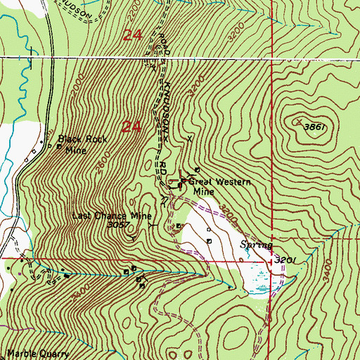 Topographic Map of Great Western Mine, WA